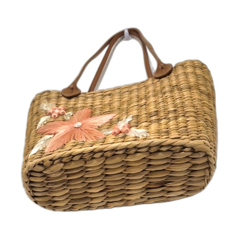 Lilly Pulitzer Vintage Y2k Straw Raffia Floral Tote Beach Bag Coastal Resort - Picture 4 of 14